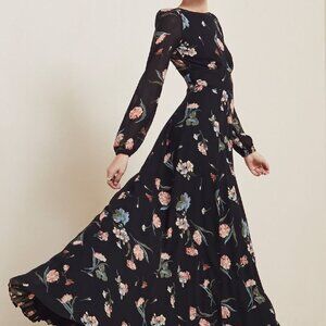 Reformation Veronica Maxi Dress in Black Floral Print